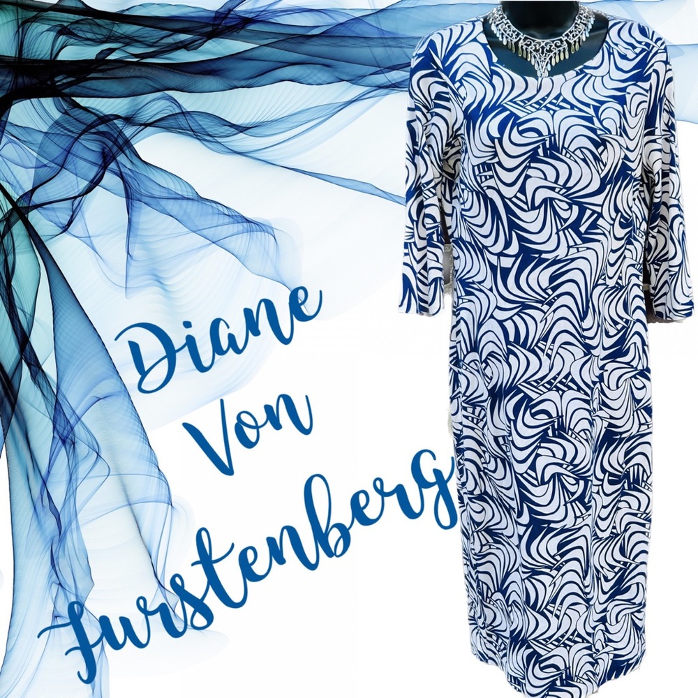 DIANE VON FURSTENBERG Saihana Dress ~ Bue & White ~ XS